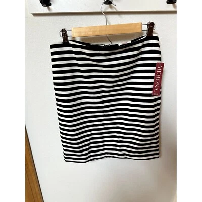 Merona Women's Black & White Striped Jersey Knit Skirt Size 8 - Image 1 of 2