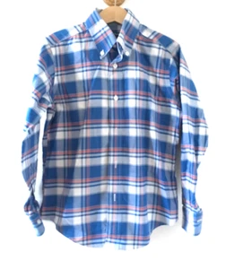 Brooks Brothers Fleece Dress Shirt Boys S Blue Plaid Supima Cotton Nautical - Picture 1 of 10