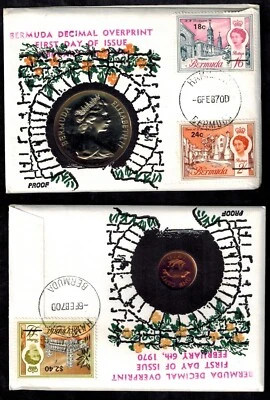 Bermuda 1970 Complete Set of 6 Surcharged FDCs for Decimal Currency w/Coins RARE - Image 1 of 4