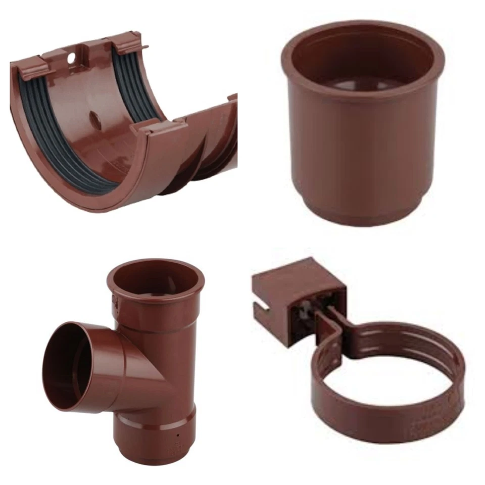 Osma 112mm Half Round Gutter & 68mm Round Down Pipe Fittings in Brown 0T0