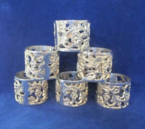 Set Of 6 Ornate Silver Coloured White Metal Napkin Rings Holders - Picture 1 of 6