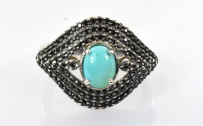 Anel aglomerado de espinélio turquesa e preto em prata esterlina tamanho 10 - Imagem 1 de 4
