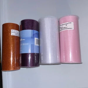 Lot Of 4 Tulle Rolls New Purple Orange White Pink Metallic Shiny - Picture 1 of 9