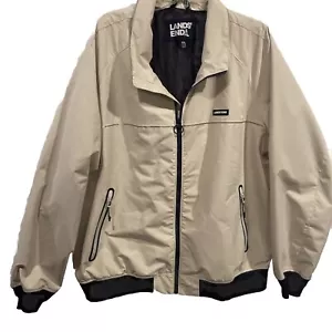 Giacca a vento Lands End uomo taglia XXL beige full zip con cappuccio - Foto 1 di 13