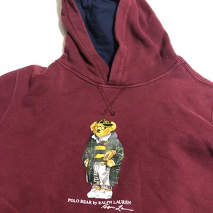 Ralph Lauren Youth L 14/16 Polo BEAR Game Day Football Maroon Sweat Shirt Hood - Picture 1 of 5