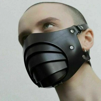 Adult Fetish PU Leather half head Mask Restraints Harness headgear Costumes Prop - Image 1 of 4