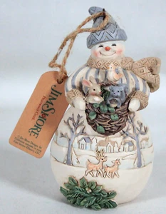 2021 Jim Shore Heartwood Creek White Woodland Schneemann mit Korb Ornament Neu in OVP - Bild 1 von 13