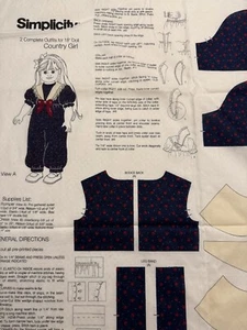 Simplicity Fabric for 18" Doll Clothes PANEL w 2 Country Girl Outfits CUT & SEW - Picture 1 of 6