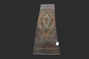Tappeto vintage 2x7 turco Oushak runner fatto a mano anatolico boho kilim MARRONE - Foto 1 di 9