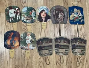 10 Vintage Hand Pappfächer Werbung/Kunst ~ Buckley & Bradley, IL - Bild 1 von 12