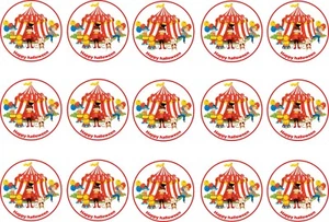 Cialda per cupcake da circo grande top rosso cialda per glassa o carta commestibile - Foto 1 di 1