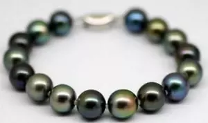Splendido bracciale AAA+ 10-11mm vero naturale tahitiano perla multicolore 925S - Foto 1 di 7