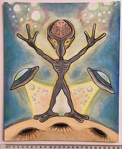 “ Alien Planet “ : Acrylic on Canvas Board Original Artwork 12 x 10 “ - Picture 1 of 4