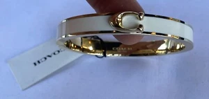 COACH Signature Push Hinged Bangle In Gold/White New With Tags - Picture 1 of 6