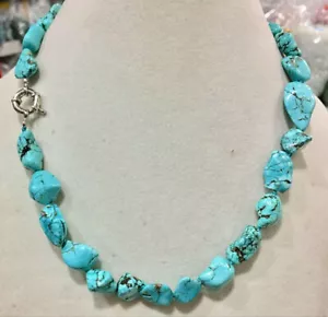 Collana Perline Gemma Irregolare Turchese Blu Naturale 10-14 mm 18-100"" AAA+ - Foto 1 di 12