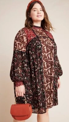 Nuevo Vestido Túnica Bl^nk London Anthropologie CALLIE 2X Marrón Rojo Floral Patchwork Foto 1 de 4