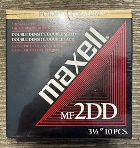 New Maxell MF2DD 3.5" Double Density Floppy Disks Box of 10, Plus Bonus! - Afbeelding 1 van 3