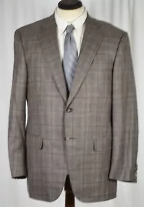 Xlent Isaia Napoli Wool Silk Linen Light Brown Windowpane Plaid Jacket Coat 42 R - Picture 1 of 8