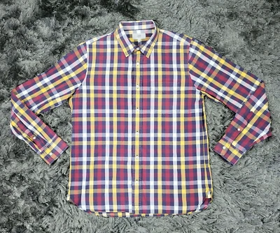 Jack Spade Shirt Mens Large Red Yellow Plaid Cotton Long Sleeve Button-Up Flaws - Image 1 of 4