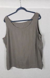 100% Seide Tank Top Damen XL taupe grau U-Ausschnitt ärmellos Muschel Bluse schick - Bild 1 von 7
