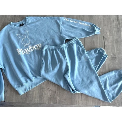 Playboy Gráfico PacSun Azul Cuello Redondo Sudadera Jogger Conjunto Chándal Mujeres S/M Foto 1 de 4