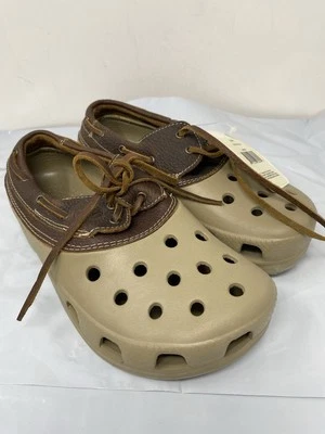 Crocs Islander Leather Boat Dock Shoes Men's Size 6 Women's 8 Lace Up Brown - Image 1 of 4