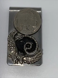 Vtg Buffalo Nickel Coin Money Clip Metal Silver Tone Native With Eagle - Picture 1 of 8