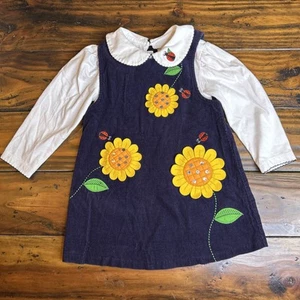 Vintage Bonnie Jean Navy Corduroy Sunflower Ladybug Dress Girls Size 2T - Picture 1 of 13