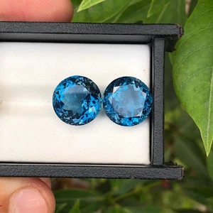 30 Ct 2 Pcs Natural Swiss Blue Sapphire GIE Certified Round Cut Loose Gemstone - Picture 1 of 6