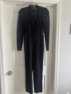 Express черный кружевной комбинезон размер XS длинным рукавом v-образным вырезом назад молнии - Изображение 1 из 2