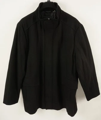 New Calvin Klein Flannel Wool Walker Coat Men's 2XL Black Quilt Lined Heavy - Image 1 of 4