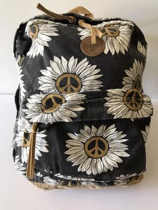 O'NEILL SHORELINE BLACK/WHITE DAISY WITH PEACE SYMBOL SCHOOL BACKPACK/LAPTOP NW - Picture 1 of 10