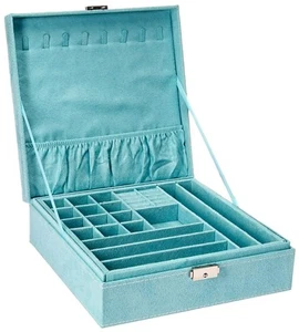 Two-Layer Jewelry Box Organizer Display Storage case with Lock (Blue) - Picture 1 of 8