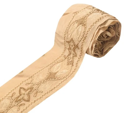 Saree Marrom Vintage Sushila com Bordado Crepe Artesanato Costura Trim Lace - Imagem 1 de 4