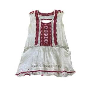 Túnica Free People sin mangas bordada y con cuentas crema/escarlata talla pequeña - Imagen 1 de 6