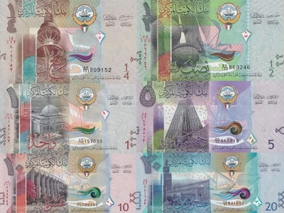 Kuwait 1/4 1/2 1 5 10 20 Dinar ND 2014 P 29 30 31 32 33 34 UNC Set 6 pcs - Image 1 of 4