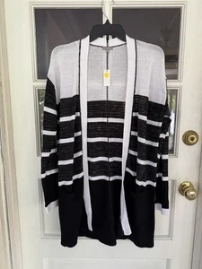 t by talbots cardigan donna nero bianco maglia aperta taglia media misto cotone nuovo - Foto 1 di 7