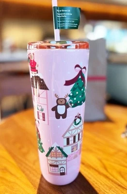 Starbucks Navidad Oso Rosa Árbol Vaso Con Taza de Paja Limitado ¡Adorable! Foto 1 de 4