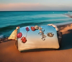 Beach Theme Jewelry Sets Lot. 3 Earrings & Necklace Sets & 1 Carry All Bag - Picture 1 of 17