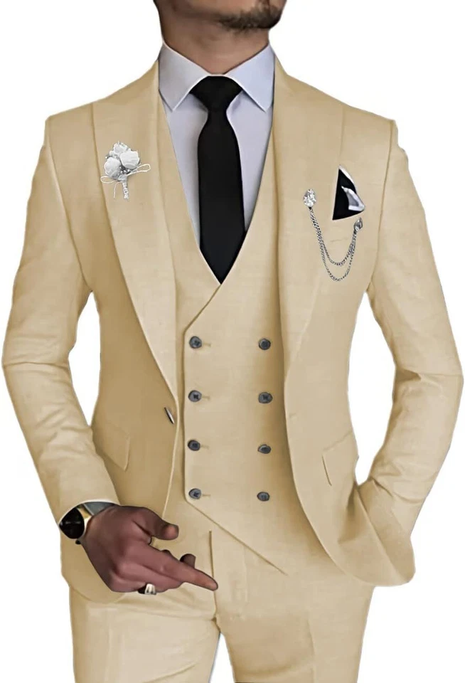 Traje de 3 piezas ajustado de doble botonadura para hombre boda graduación cena fiesta conjunto Foto 1 de 4