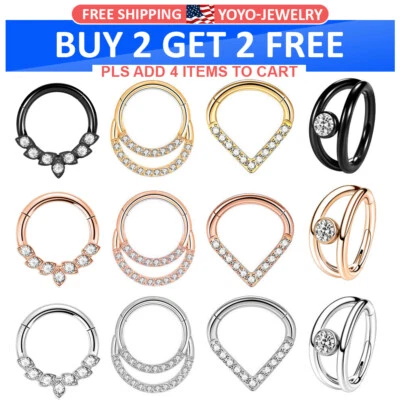 Anillo nariz aro tragus daith oreja labio acero clicker tabique gema circonita cúbica 16G - UNO Foto 1 de 4