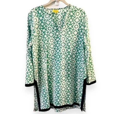 Roberta Roller Rabbit Tunic Top Medium V Neck Geo Print Preppy Beach Coverup - Image 1 of 4
