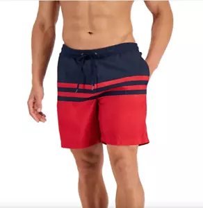 Club Room Men's Swim Trunks Striped 7" Quick Dry Red/Navy Size XL - Picture 1 of 2