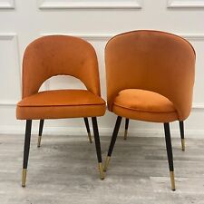 SET of 2 FurnitureDW Astra Orange Rust Velvet Dining Chair Curved Back Metal Leg