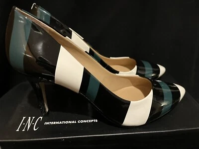 I.N.C. Zapatos International Concepts Zitah Rayas Verde Negro Tacones Talla 8.5 NOS Foto 1 de 4