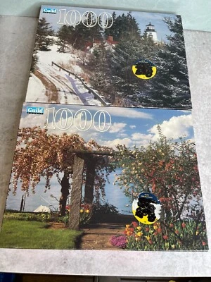 Dos nuevos rompecabezas 1999 Gremio 1000 piezas lago Constanza Suiza Maine faro Foto 1 de 4