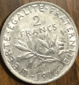 1916 FRANCE SILVER 2 FRANCS COIN - Picture 1 of 2
