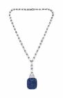 925 Sterling Silver Necklaces Cubic Zirconia  Blue Cushion Baguette Women Jewels