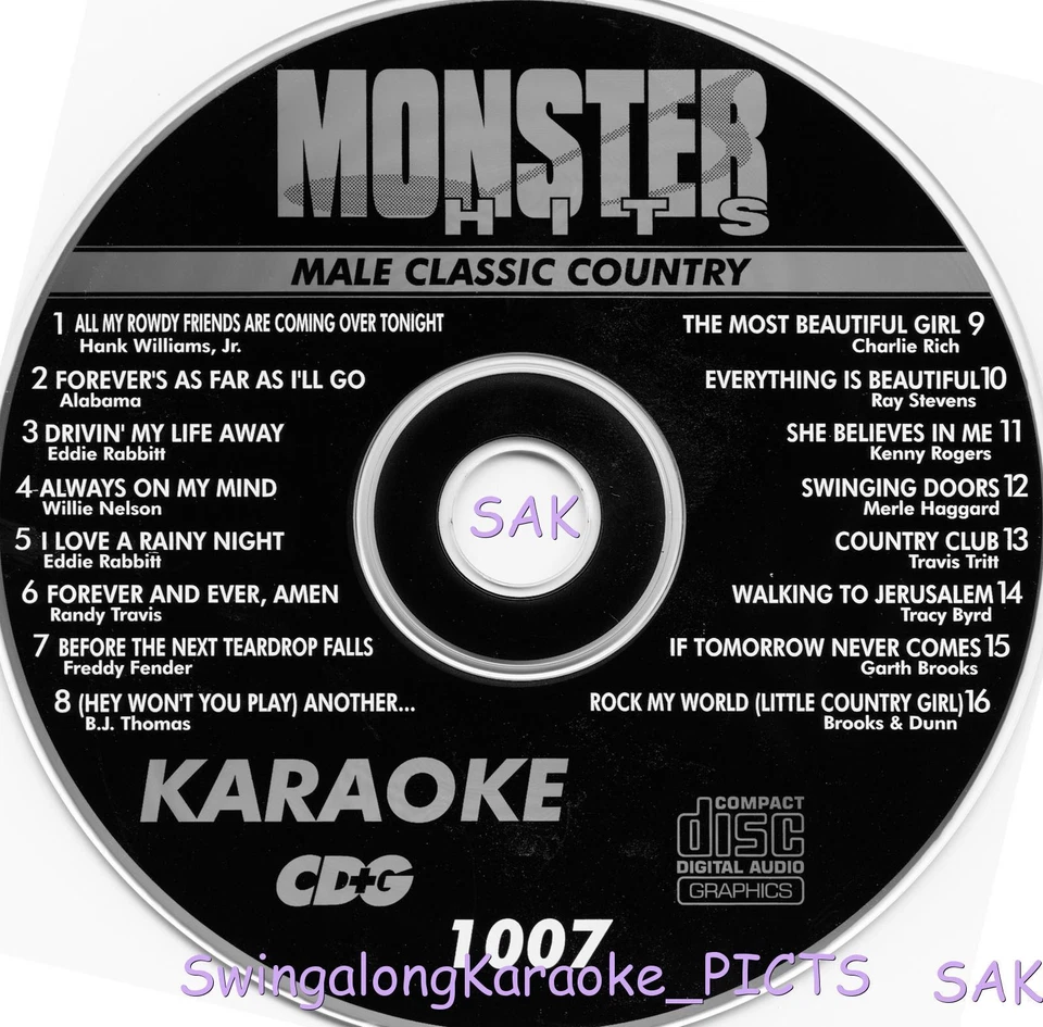 Karaoke clásico masculino Country Monster Hits CD+G 1007 Kenny Rogers, Charlie Rich+ Foto 1 de 1