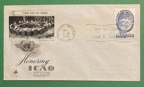 Canada First Day Cover 1955 ICAO International Civil Aviation Organization Cover